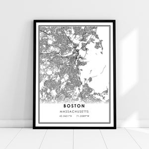 Carte de Boston imprimer affiche toile | Carte du Massachusetts imprimer la toile d’affiche | Carte de la ville de Boston imprimer une toile d’affiche