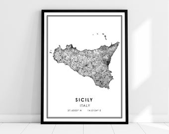 Sicily map print poster canvas | Italy map print poster canvas | Sicily city map print poster canvas