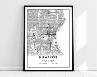 Milwaukee map print poster canvas | Wisconsin map print poster canvas | Milwaukee city map print poster canvas