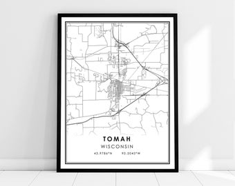 Tomah map print poster canvas | Wisconsin map print poster canvas | Tomah city map print poster canvas