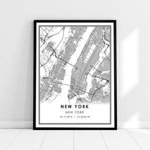 Toile d'affiche d'impression de carte de New York | Toile d'affiche d'impression de carte de la ville de New York