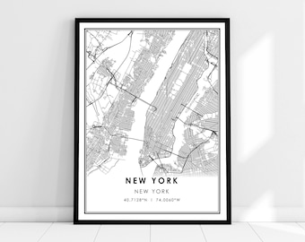 New York map print poster canvas | New York city map print poster canvas