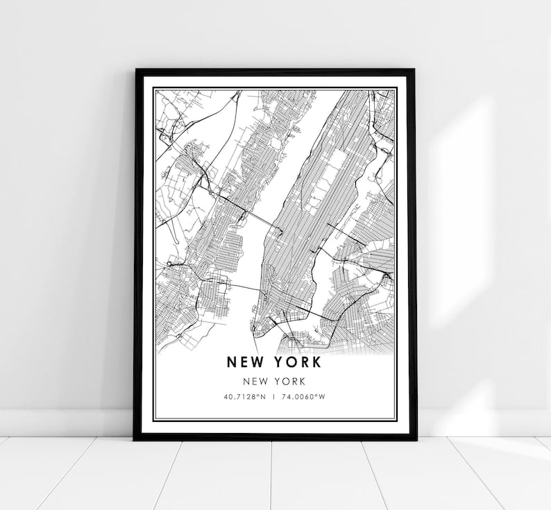 New York Map Print Poster Canvas New York City Map Print Etsy