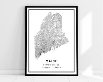 Maine United States map print poster canvas | Maine United States road map print poster canvas
