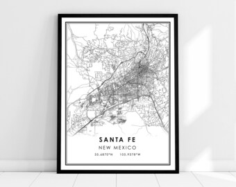 Santa Fe map print poster canvas | New Mexico map print poster canvas | Santa Fe city map print poster canvas