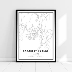 Boothbay Harbor map print poster canvas | Maine map print poster canvas | Boothbay city map print poster canvas