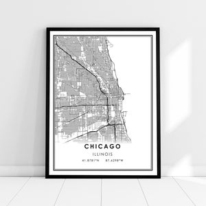 Chicago map print poster canvas | Illinois map print poster canvas | Chicago city map print poster canvas