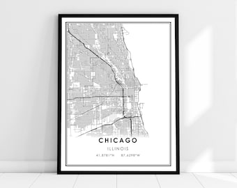 Chicago map print poster canvas | Illinois map print poster canvas | Chicago city map print poster canvas