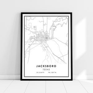 Jacksboro map print poster canvas | Texas map print poster canvas | Jacksboro city map print poster canvas