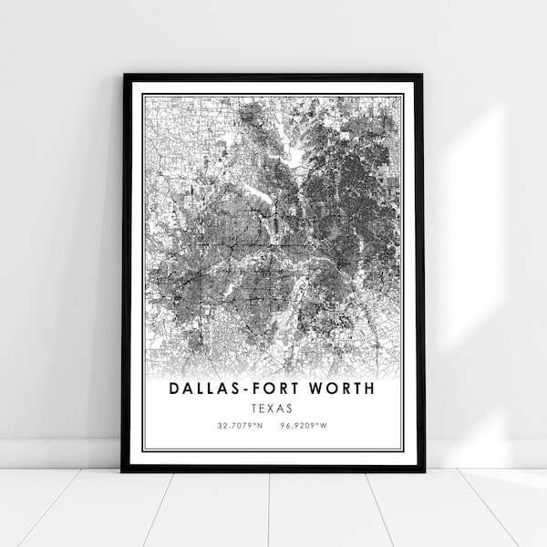 Dallas-Fort Worth map print poster canvas | Texas map print poster canvas | Dallas-Fort Worth city map print poster canvas