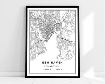 New Haven map print poster canvas | Connecticut map print poster canvas | New Haven city map print poster canvas