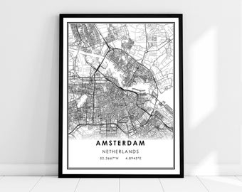 Amsterdam map print poster canvas | Netherlands map print poster canvas | Amsterdam city map print poster canvas