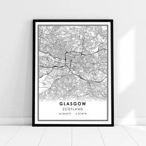 Carte de Glasgow imprimer poster canvas | Carte de l’Écosse imprimer poster canvas | Carte de la ville de Glasgow imprimer poster canvas