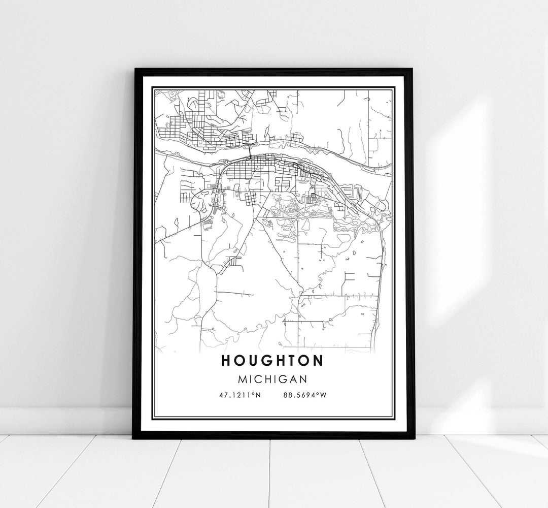 Houghton Map Print Poster Canvas Michigan Map Print Poster Canvas Il Nlby 