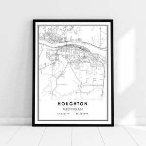 Houghton map print poster canvas | Michigan map print poster canvas | Houghton city map print poster canvas