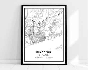 Kingston map print poster canvas | Ontario map print poster canvas | Kingston city map print poster canvas