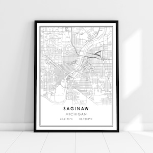 Saginaw map print poster canvas | Michigan map print poster canvas | Saginaw city map print poster canvas