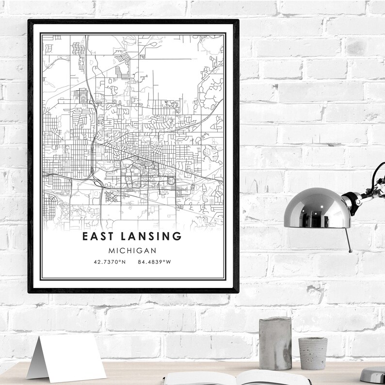 East Lansing map print poster canvas East Lansing Michigan Etsy