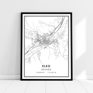 Elko carte imprimer poster toile | Carte du Nevada imprimer l’affiche | Carte de la ville d’Elko imprimer la toile de l’affiche