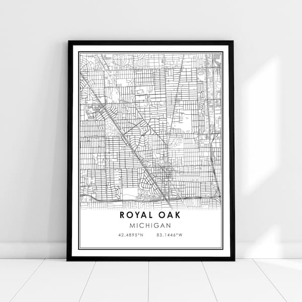 Royal Oak map print poster canvas | Michigan map print poster canvas | Royal Oak city map print poster canvas