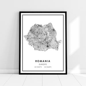 Romania country map print poster canvas | Romania Country road map print poster canvas