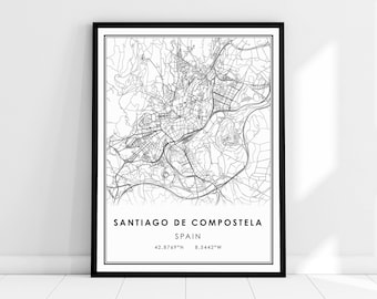 Santiago de Compostela Spain map print poster canvas | Santiago de Compostela city map print poster canvas