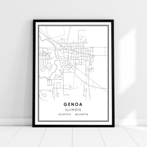 Carte de Gênes imprimer poster toile | Carte de l’Illinois imprimer une toile d’affiche | Carte de la ville de Gênes imprimer poster canvas