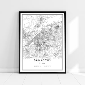 Damascus map print poster canvas | Syria map print poster canvas | Damascus city map print poster canvas