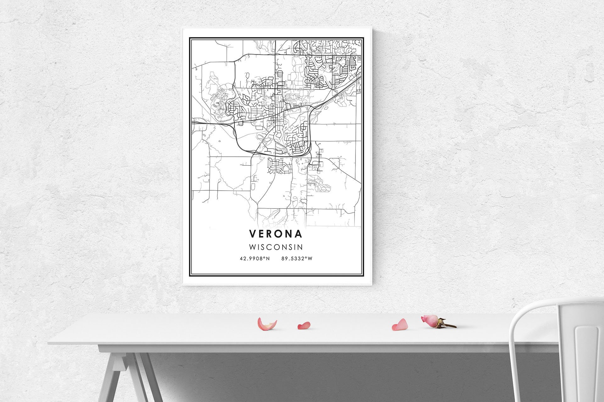 Verona map print poster canvas Verona Wisconsin Street map Etsy