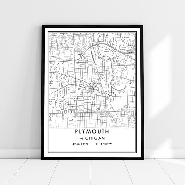 Plymouth map print poster canvas | Michigan map print poster canvas | Plymouth city map print poster canvas