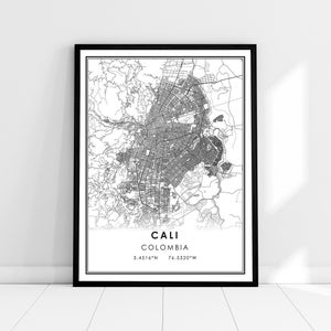 Carte de Cali imprimer affiche toile | Carte de colombie imprimer poster toile | Carte de la ville de Cali imprimer poster canvas