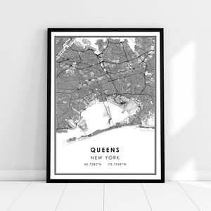 | d’affiche imprimée sur la carte du Queens | d’impression d’affiche de carte de New York Toile d’affiche imprimée de la carte de la ville du Queens