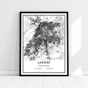 Lahore map print poster canvas | Pakistan map print poster canvas | Lahore city map print poster canvas