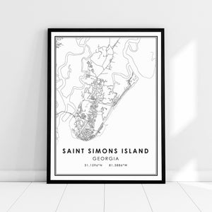 Saint Simons Island map print poster canvas | Georgia print poster map | Saint Simons Island road map print poster canvas