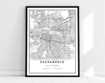 Sacramento map print poster canvas | California map print poster canvas | Sacramento city map print poster canvas