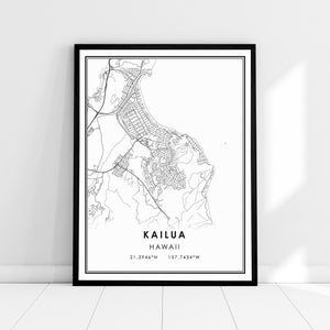 Kailua Hawaii map print poster canvas | Kailua city map print poster canvas