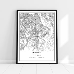 Hanoi map print poster canvas | Vietnam map print poster canvas | Hanoi city map print poster canvas