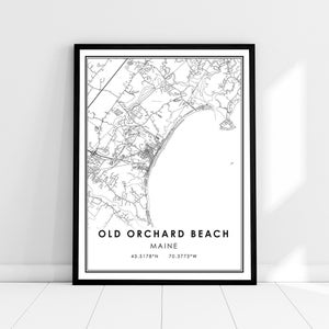 Old Orchard Beach carte imprimer affiche toile | Carte du Maine imprimer la toile d’affiche | Old Orchard Beach carte routière imprimer poster canvas