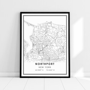 Toile d'affiche d'impression de carte de Northport New York | Toile d'affiche d'impression de carte de ville de Northport