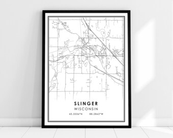 Slinger map print poster canvas | Wisconsin map print poster canvas | Slinger city map print poster canvas