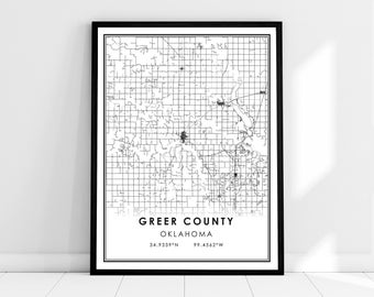 Greer county map print poster canvas | Wisconsin map print poster canvas | Greer county city map print poster canvas