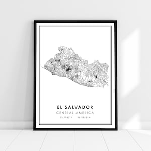 Carte du Salvador imprimer poster canvas | Affiche imprimée de la feuille de route du Salvador