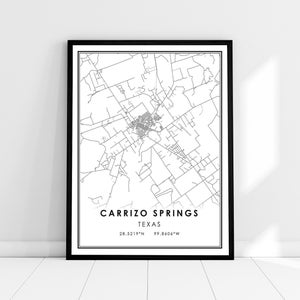 Carrizo Springs carte imprimer poster toile | | d’affiche d’impression de carte du Texas Carte de la ville de Carrizo Springs imprimer une toile d’affiche
