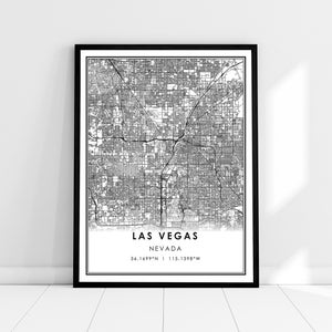 Las Vegas carte imprimer poster canvas | Carte du Nevada imprimer l’affiche | Carte de la ville de Las Vegas imprimer poster canvas