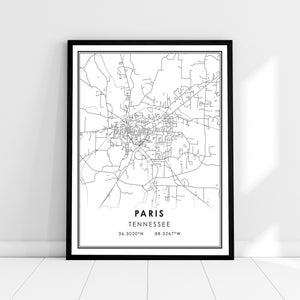 Carte de Paris imprimer poster toile | Carte du Tennessee imprimer une toile d’affiche | Plan de la ville de Paris imprimer poster canvas