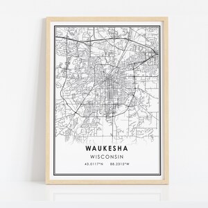 Waukesha map print poster canvas Wisconsin map print poster canvas Waukesha city map print poster canvas image 2