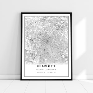 Toile d'affiche d'impression de carte de Charlotte | Toile d'affiche d'impression de carte de Charlotte | Toile d'affiche d'impression de carte de ville de Charlotte