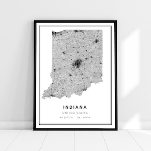 Indiana United States map print poster canvas | Indiana United States road map print poster canvas