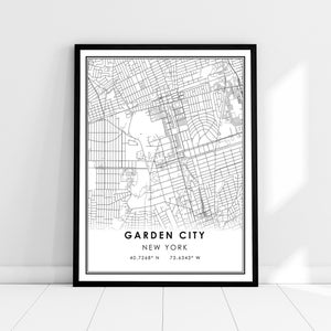 Carte de Garden City imprimer poster canvas | | d’impression d’affiche de carte de New York Carte de la ville de Garden City imprimer poster canvas