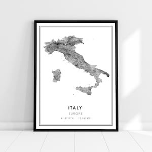 Carte du pays Italie imprimer poster canvas | Italie Feuille de route du pays imprimer poster canvas